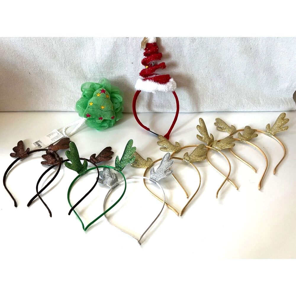 11pc Girl Christmas Holiday Hair Accessories Bundle Reindeer Headbands Scrunchie